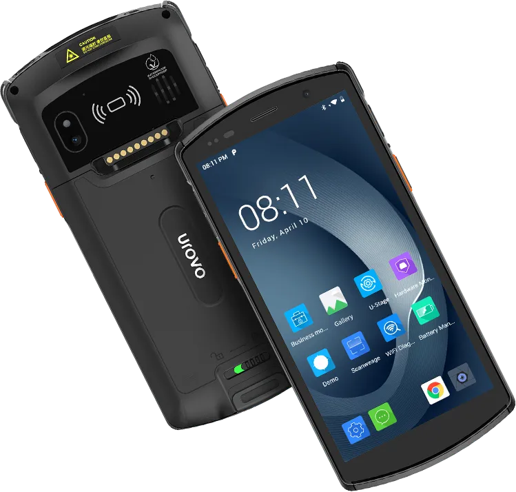 UROVO DT50 rugged handheld computer, front and rear views